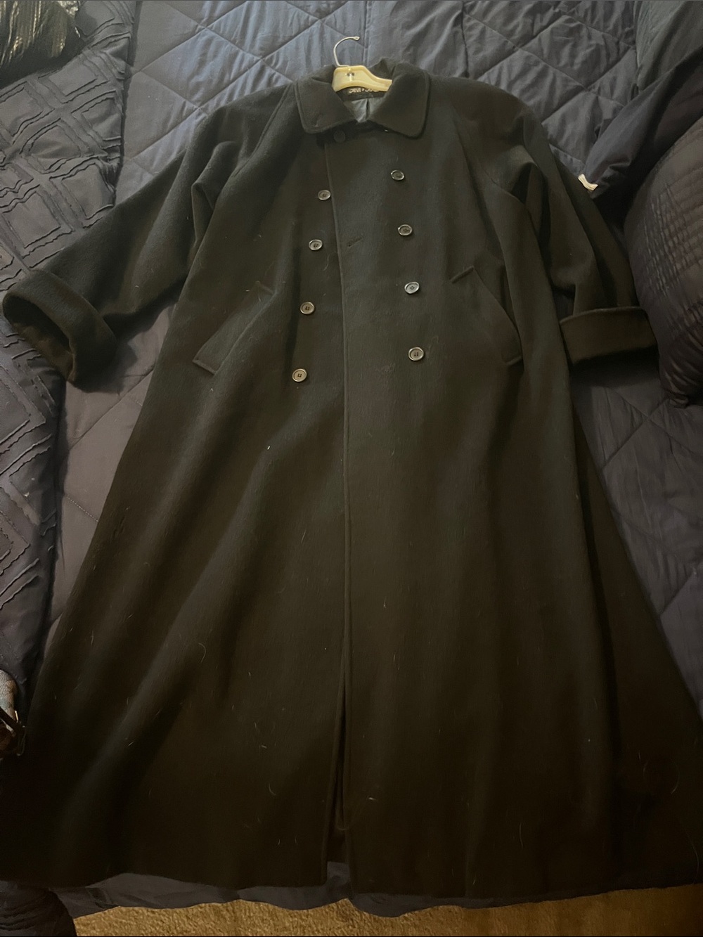Men's Double-Breasted Black Wool Long Dress Coat
